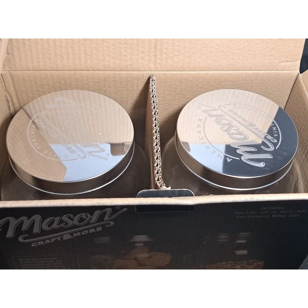 BRAND NEW Mason Craft And More Set of 2 132oz Screw on Lids Glass Jars